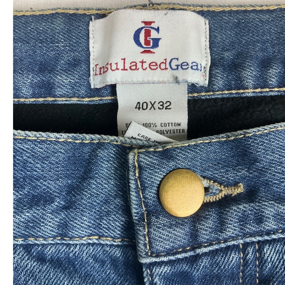 Insulated Gear Mens Jeans 40x32 (fits 40x31) Blue Fleece Lined Denim Work Pants - Picture 2 of 13